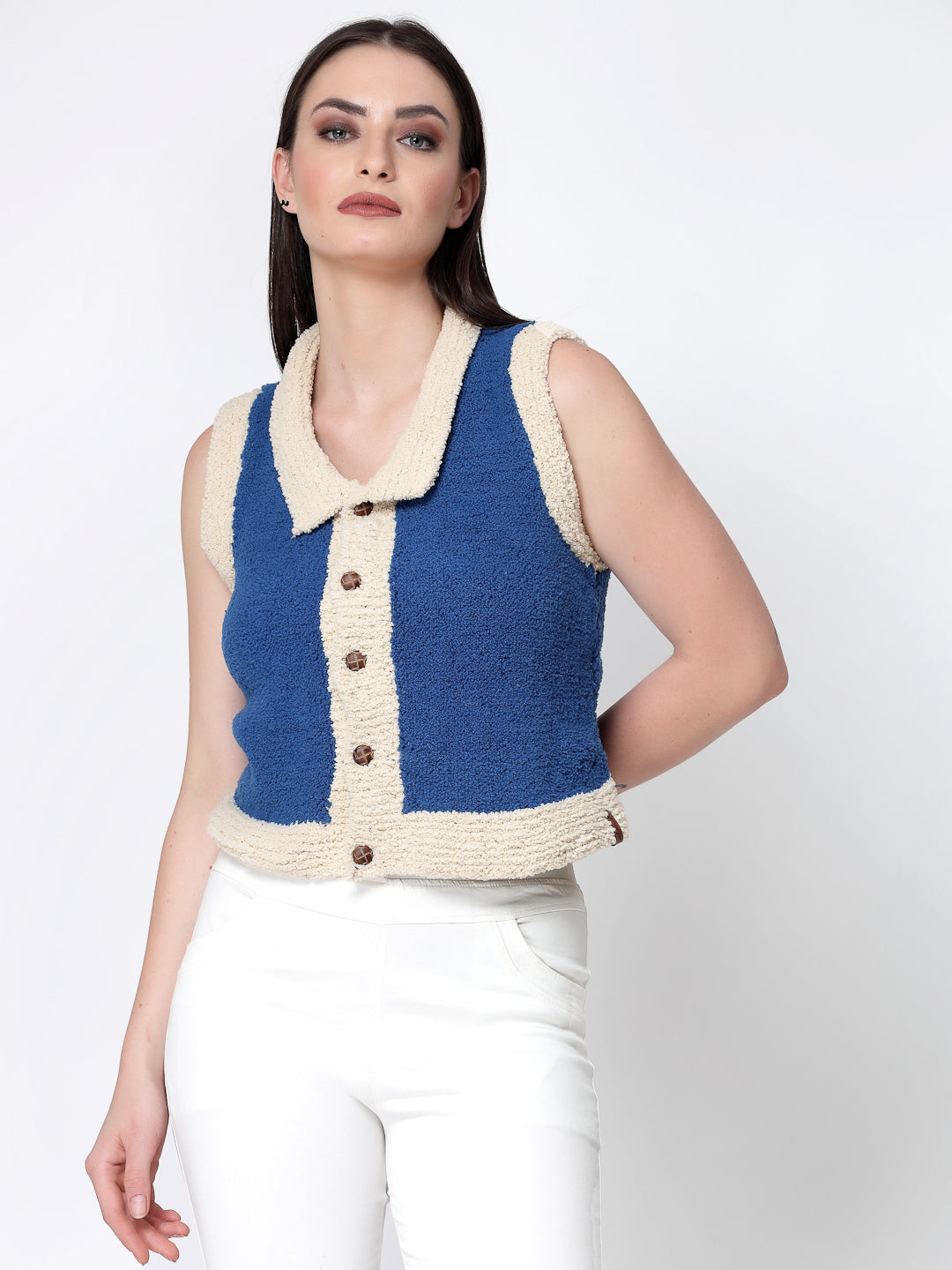 Front Open Faux Fur Sweater Vest
