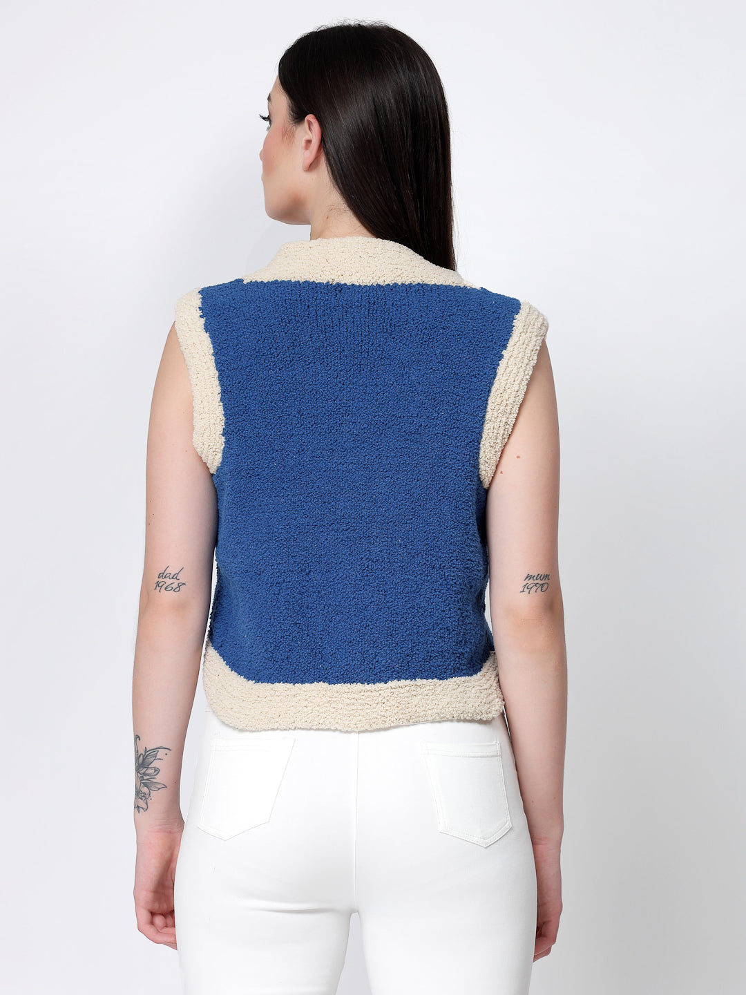 新品Herencia cut out design over knit vest Women's multi-colored art knit vest – OXKnit